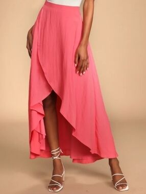 Pink Wrap Midi Skirt Asymmetrical Flowy Feminine Balletcore Coquette Aesthetic
